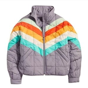 NWT FP Movement Pippa Packable Puffer Chevron Steel Peach Combo Lavender Size S